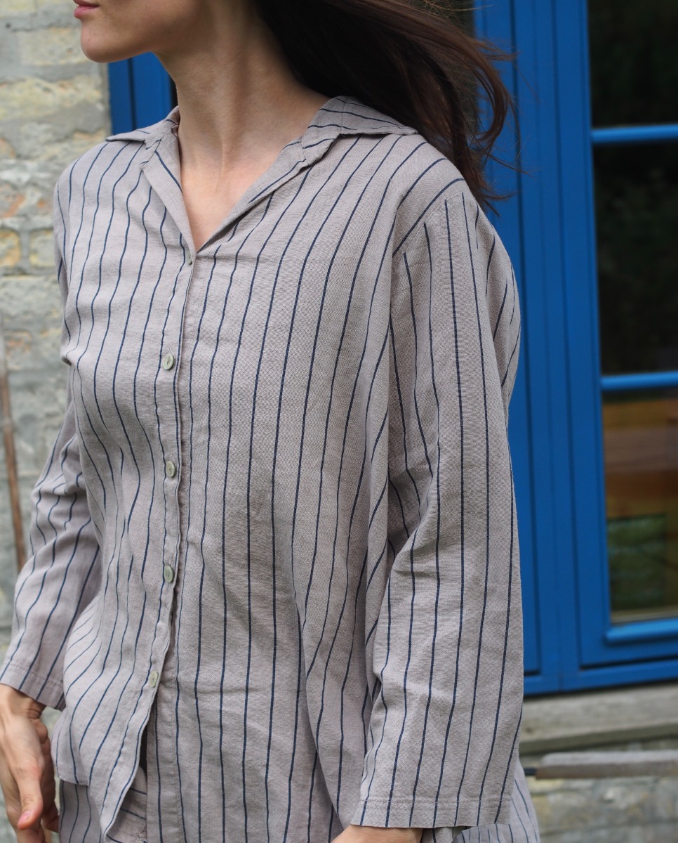 Tiffany Ines Shirt, Nougat/navy Stripes