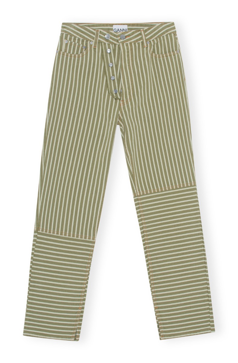 Ganni J1105 Cutline Figni Stripe Denim, 359 Stripe Loden Green