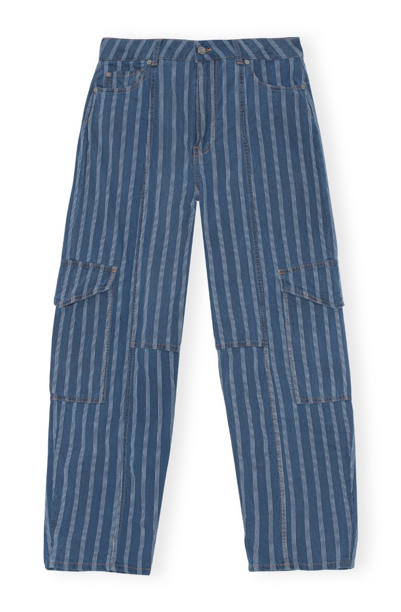 Ganni J1134 Cargo Pants Light Stripe Denim, 091 Tint Wash