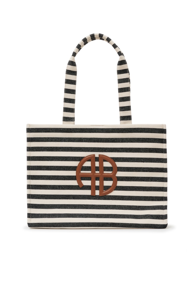 Anine Bing Lara Tote, Black And Natural Stripe