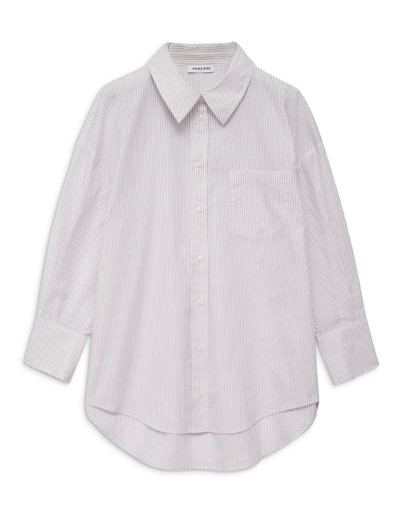 Anine Bing Mika Shirt A-07-3006, White And Lavender Stripe