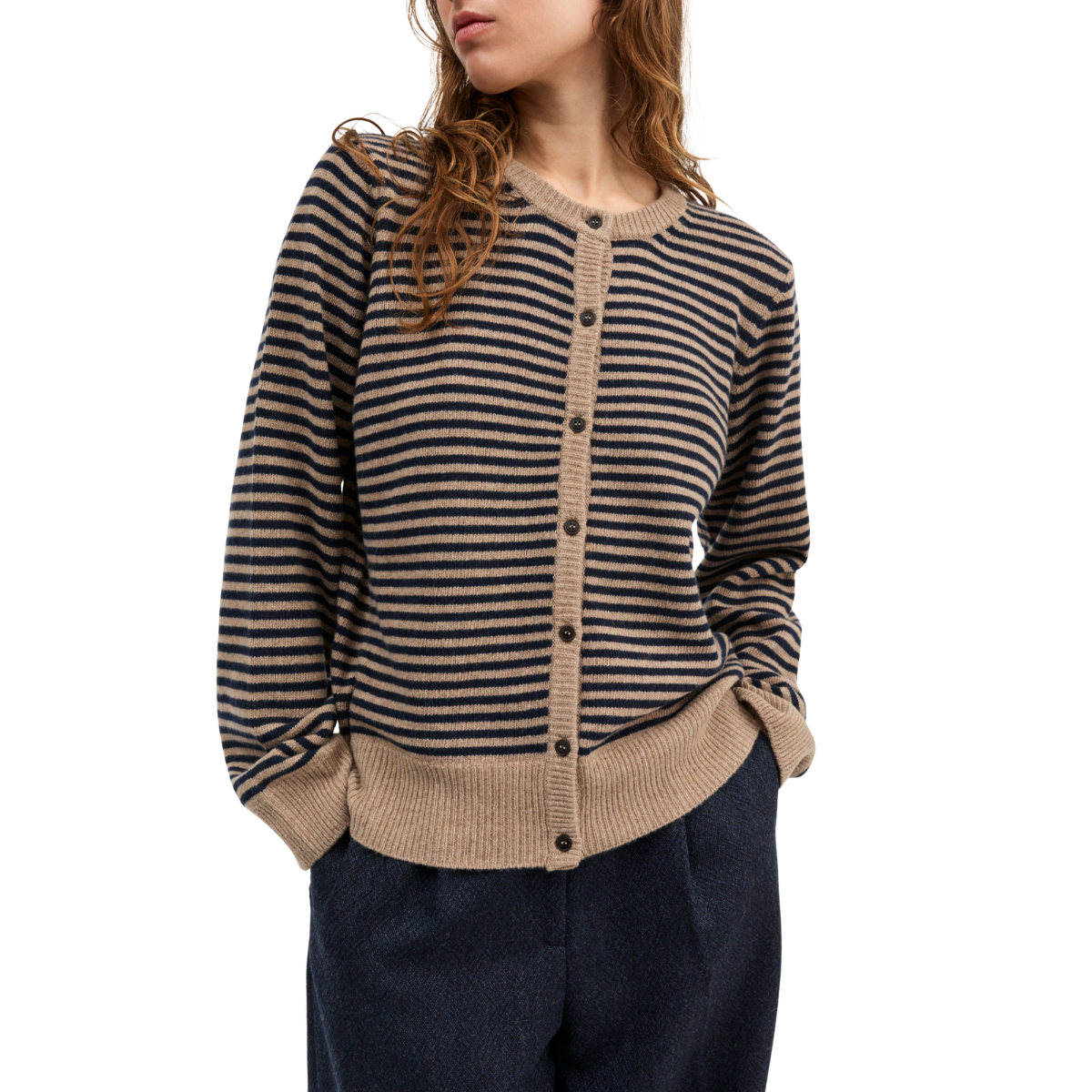 Skall Studio Senna Cardigan, Brown/navy Stripe