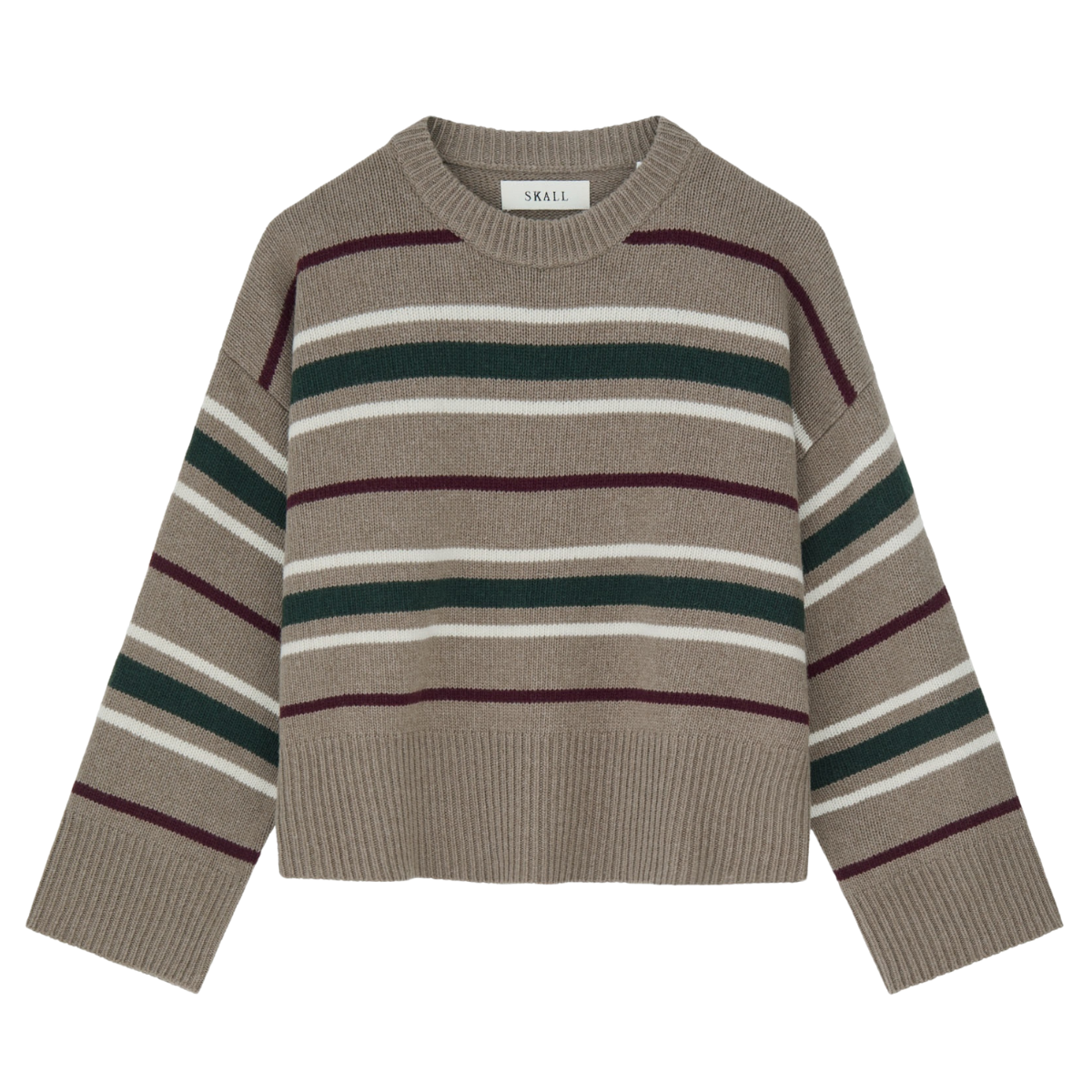 Skall Studio Cannes Jumper 100% Merino Uld, Light Brown/green/wine Stripe