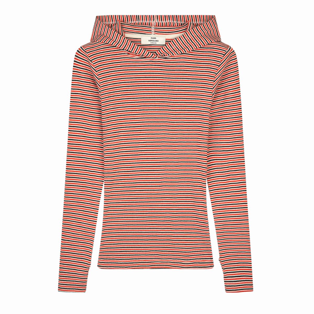 Mads Nørgaard Tutti Hood 2x2 Cotton Stripe, Fiery Red/vanilla Ice