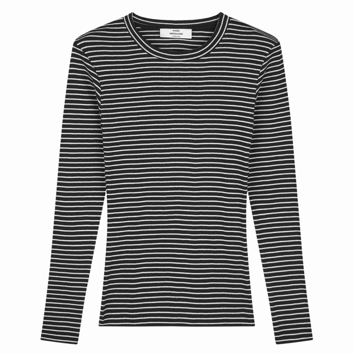 Mads Nørgaard Tuba Tee Long Sleeve 2x2 Cotton Stripe, Black/vanilla Ice