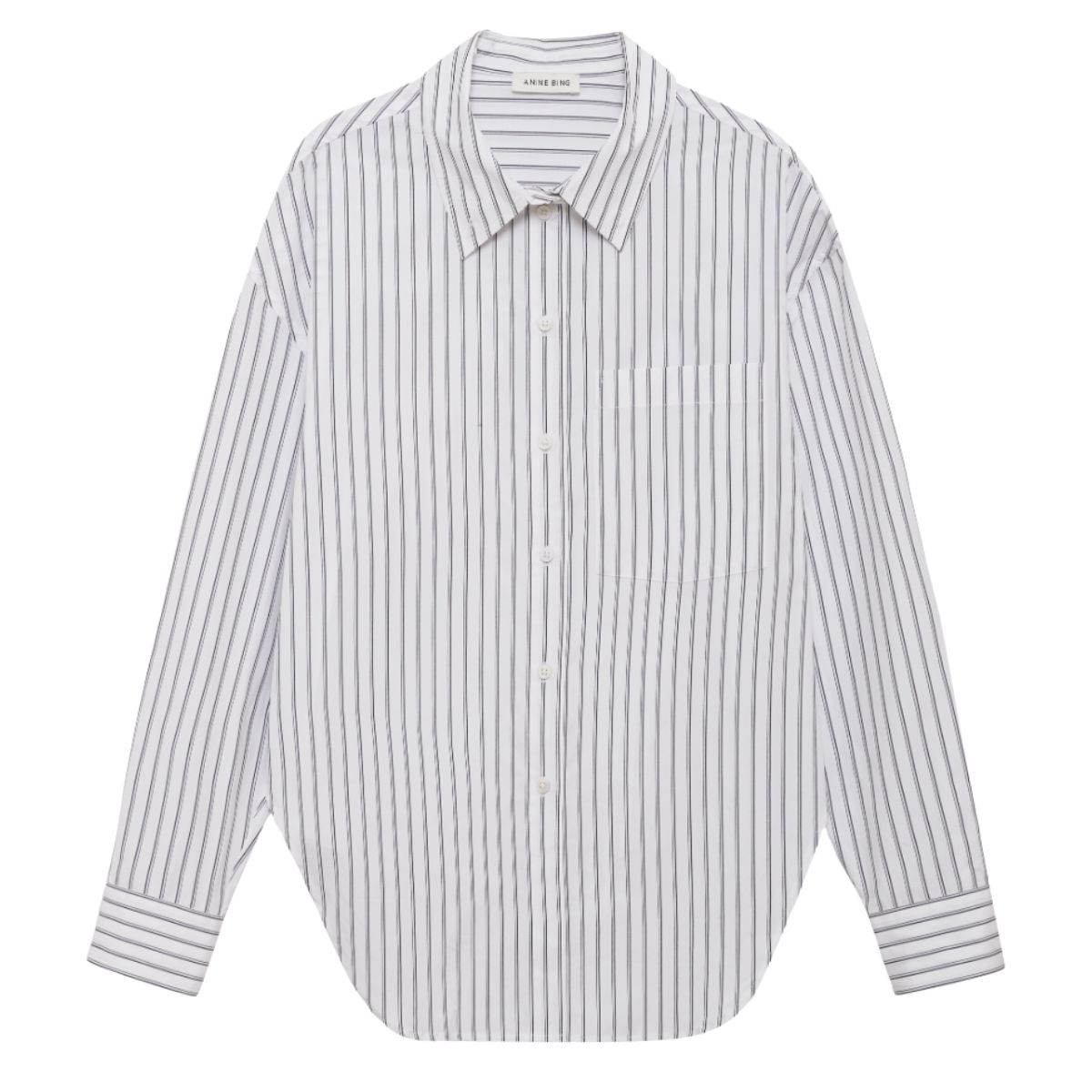 Anine Bing Scott Shirt, White And Black Stripe