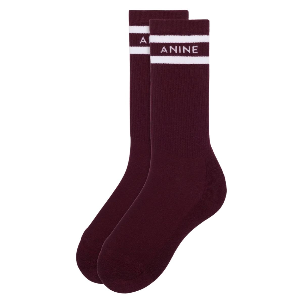 Anine Bing Sully Sporty Socks, Burgundy And White Stripe