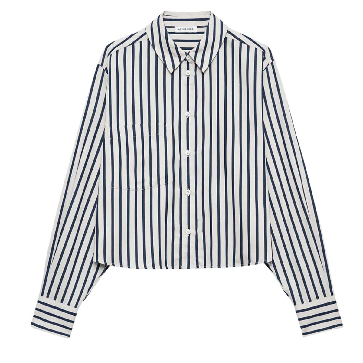 Anine Bing Essie Cropped Shirt, Maritime Stripe