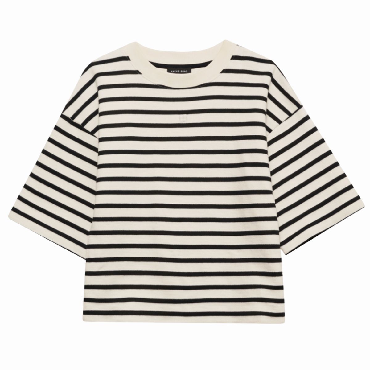 Anine Bing Myers Cropped Tee, Black Stripe French Terry