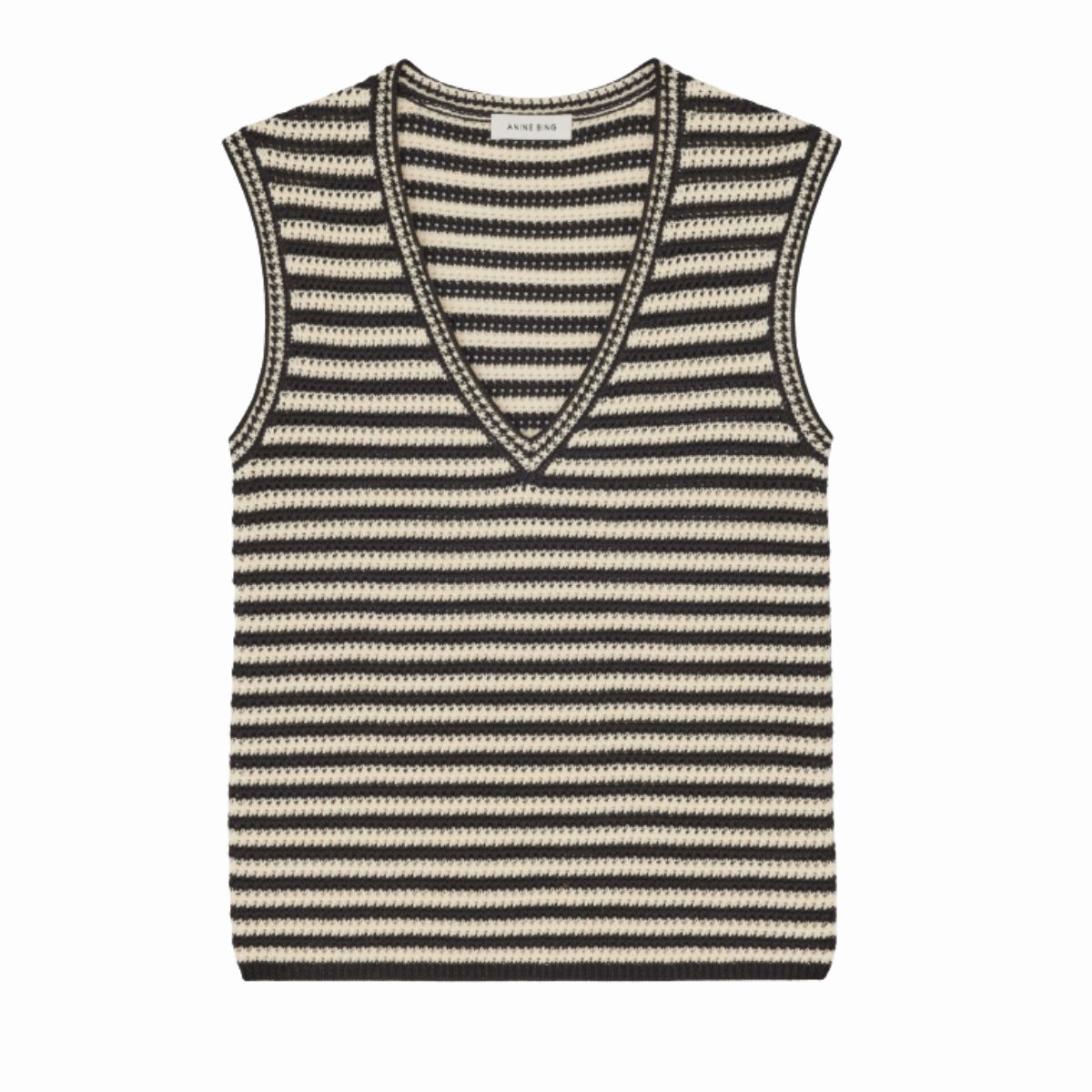 Anine Bing Lowen Sweater, Black And Ivory Stripe