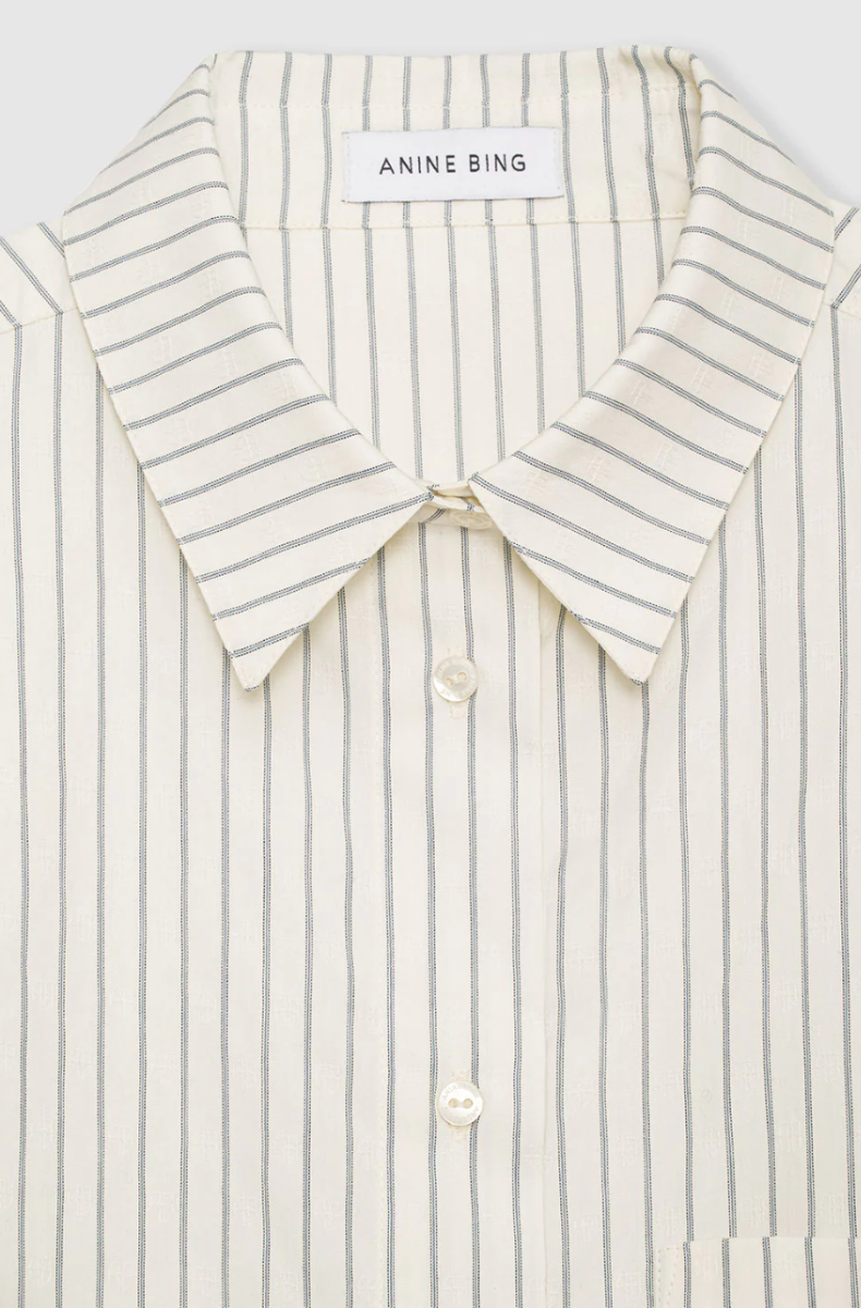 Anine Bing Braxton Shirt A-07-2799, Ivory And Blue Monogram Stripe