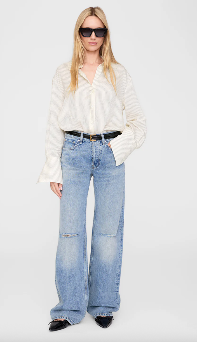 Anine Bing Bridget Shirt A-07-11033, Ivory And Black Pinestripe