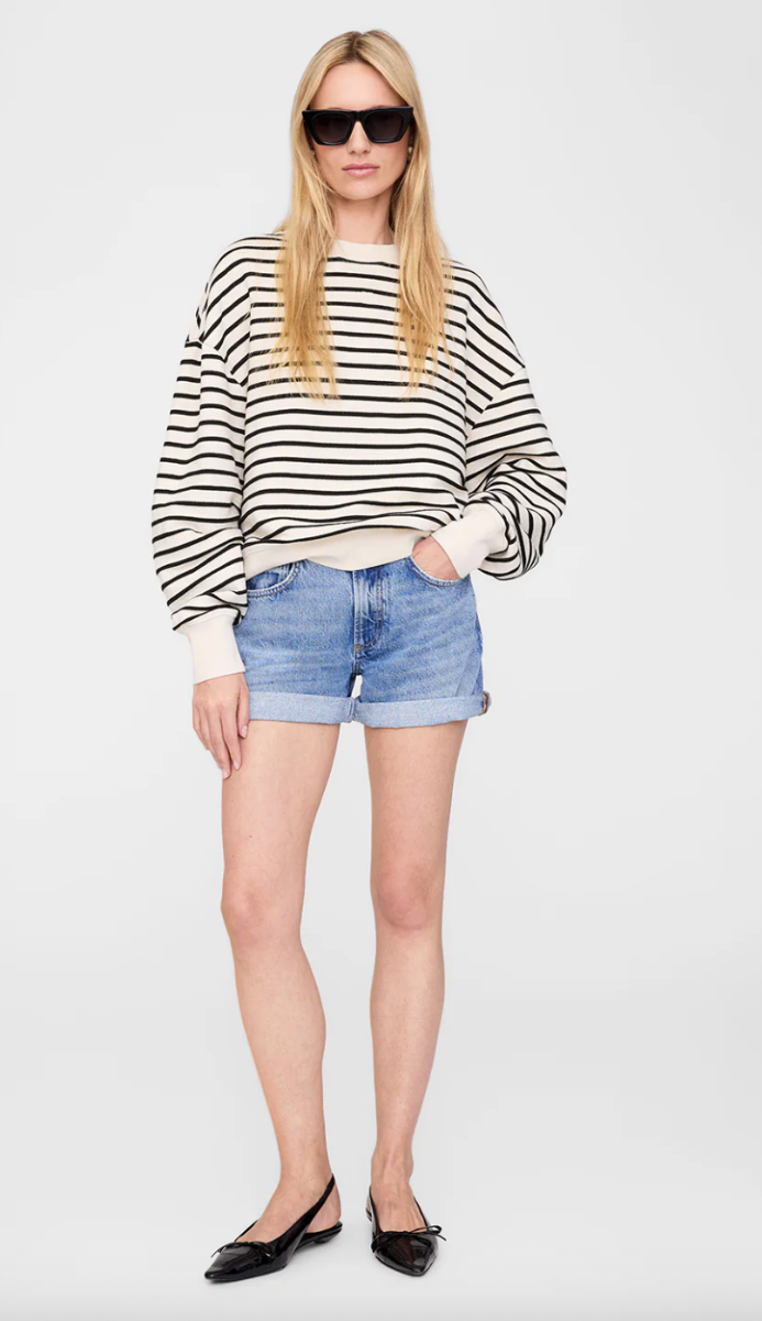 Anine Bing Dean Sweatshirt A-08-11436, Black Stripe French Terry