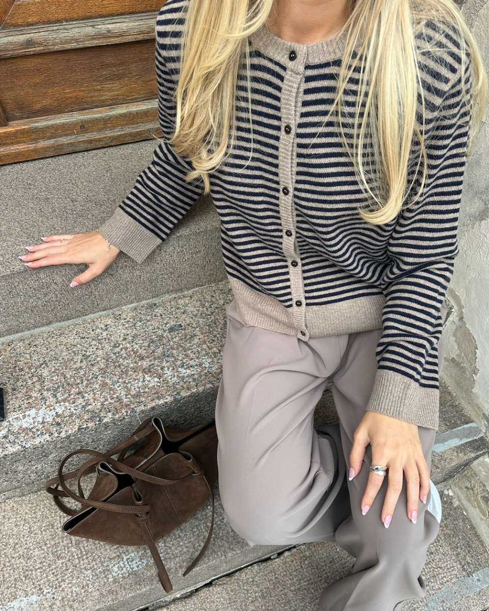 Skall Studio Senna Cardigan, Brown/navy Stripe