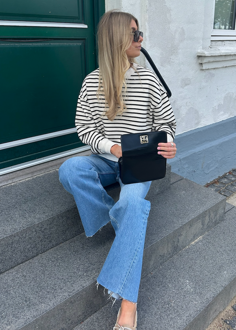 Anine Bing Dean Sweatshirt A-08-11436, Black Stripe French Terry