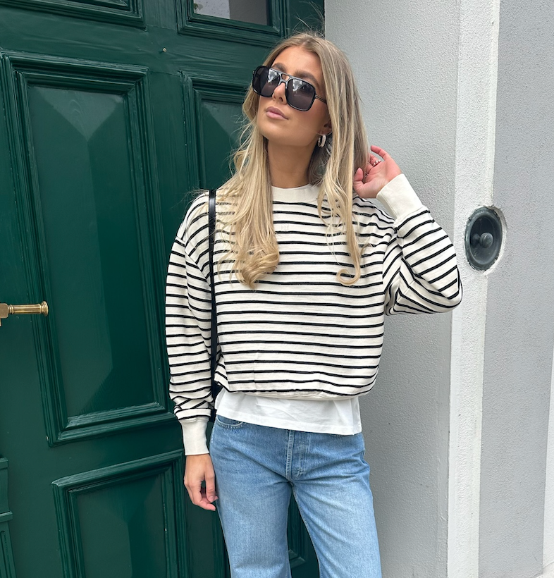 Anine Bing Dean Sweatshirt A-08-11436, Black Stripe French Terry