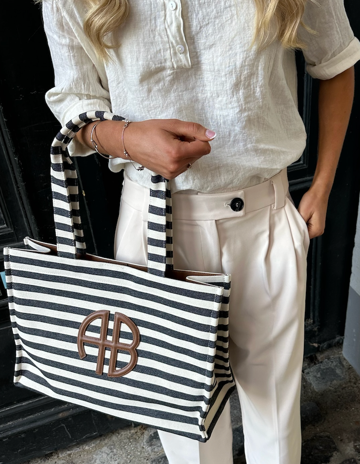 Anine Bing Lara Tote, Black And Natural Stripe
