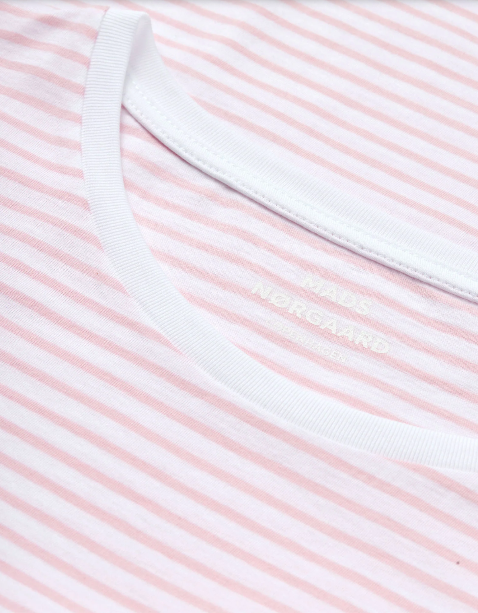Mads Nørgaard Fine Jersey Teasy Tee Fav Stripe, Blushing Bride/briliant White