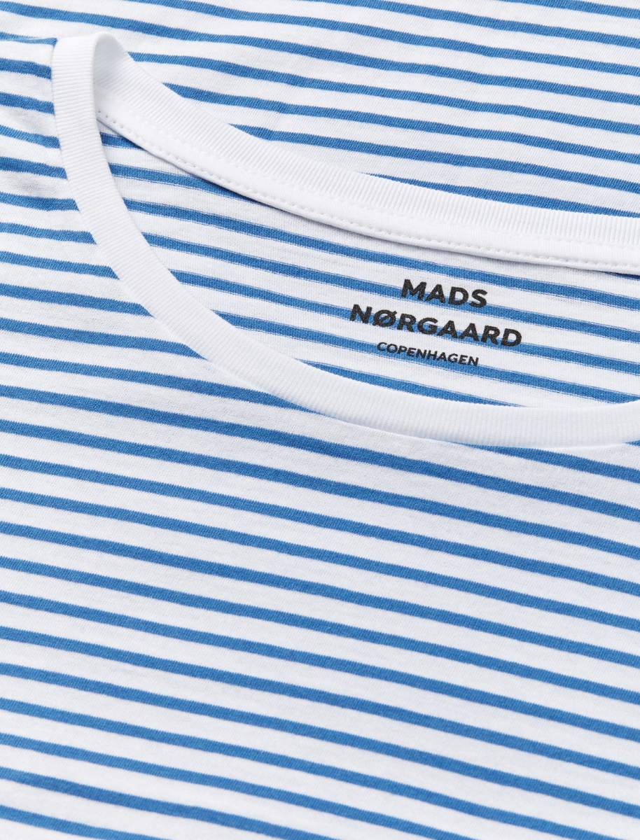 Mads Nørgaard Fine Jersey Teasy Tee Fav Stripe, Briliant White/bright Cobalt