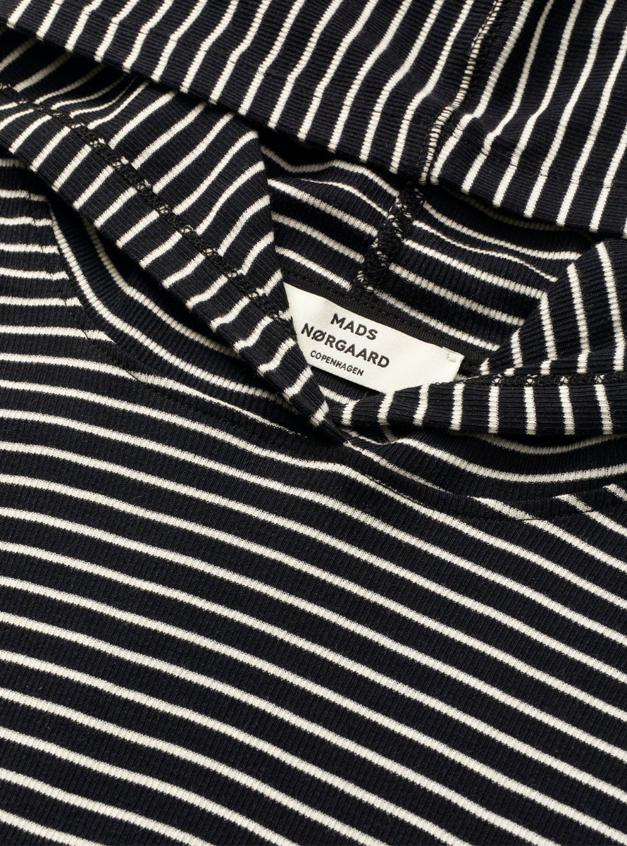 Mads Nørgaard Tutti Hood 2x2 Cotton Stripe, Black/vanilla Ice