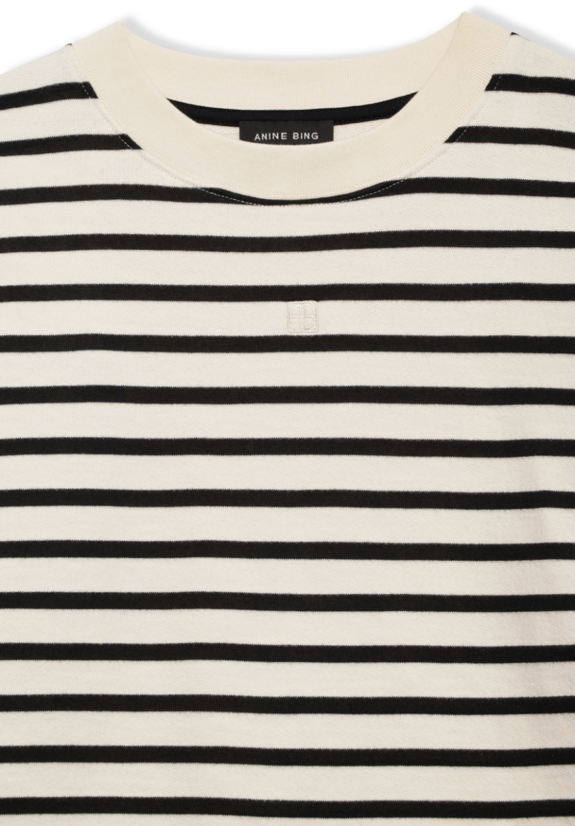Anine Bing Myers Cropped Tee, Black Stripe French Terry