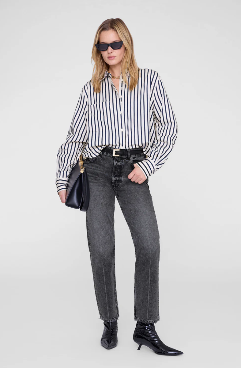 Anine Bing Essie Cropped Shirt, Maritime Stripe