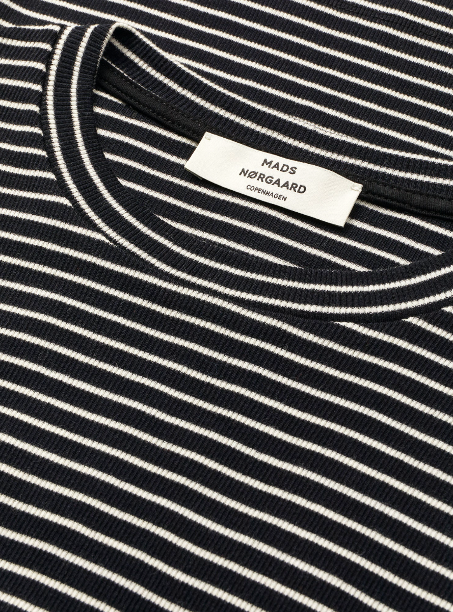 Mads Nørgaard Tuba Tee Long Sleeve 2x2 Cotton Stripe, Black/vanilla Ice