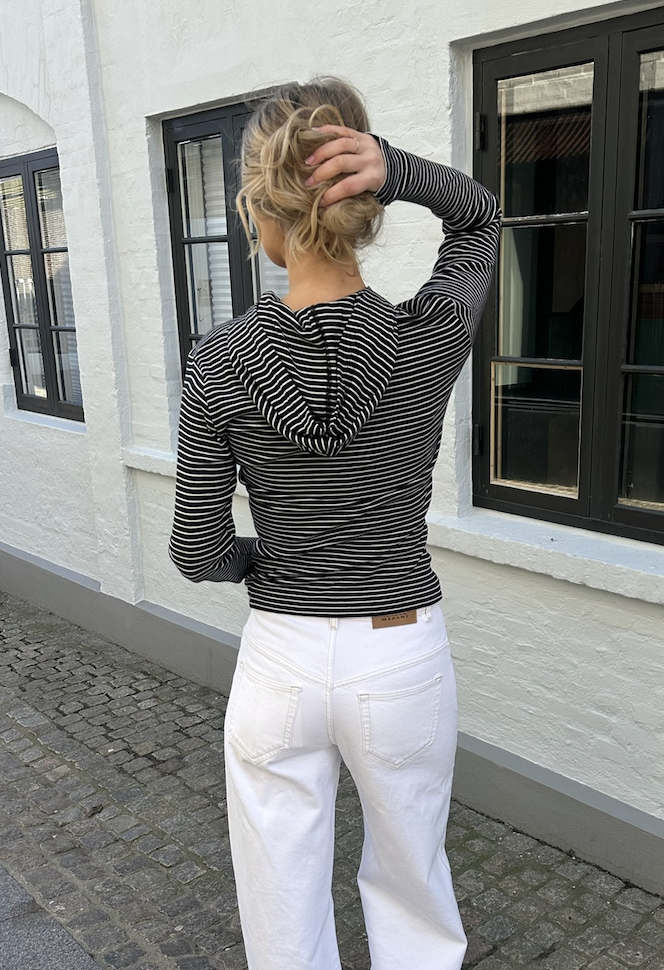 Mads Nørgaard Tutti Hood 2x2 Cotton Stripe, Black/vanilla Ice