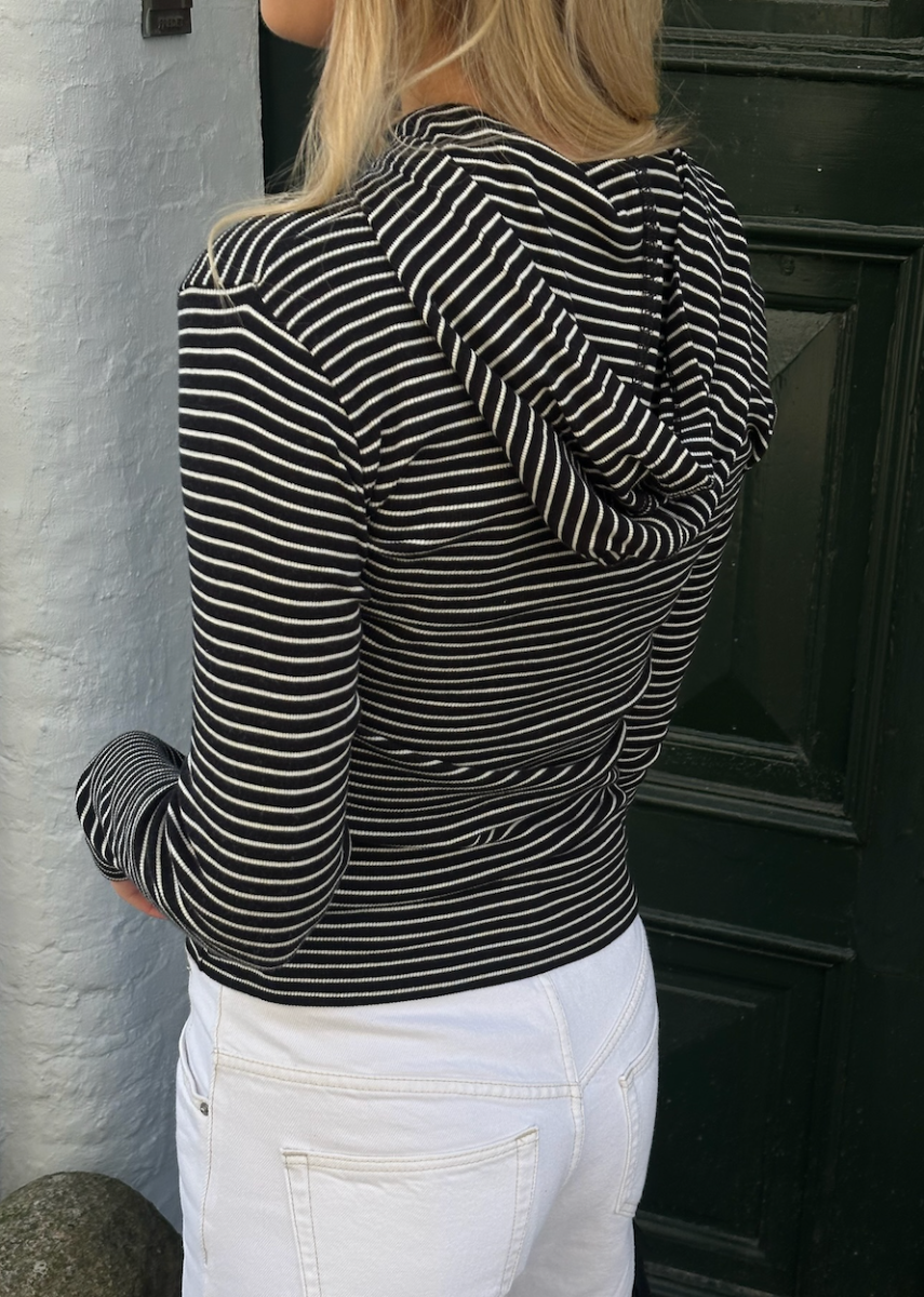 Mads Nørgaard Tutti Hood 2x2 Cotton Stripe, Black/vanilla Ice