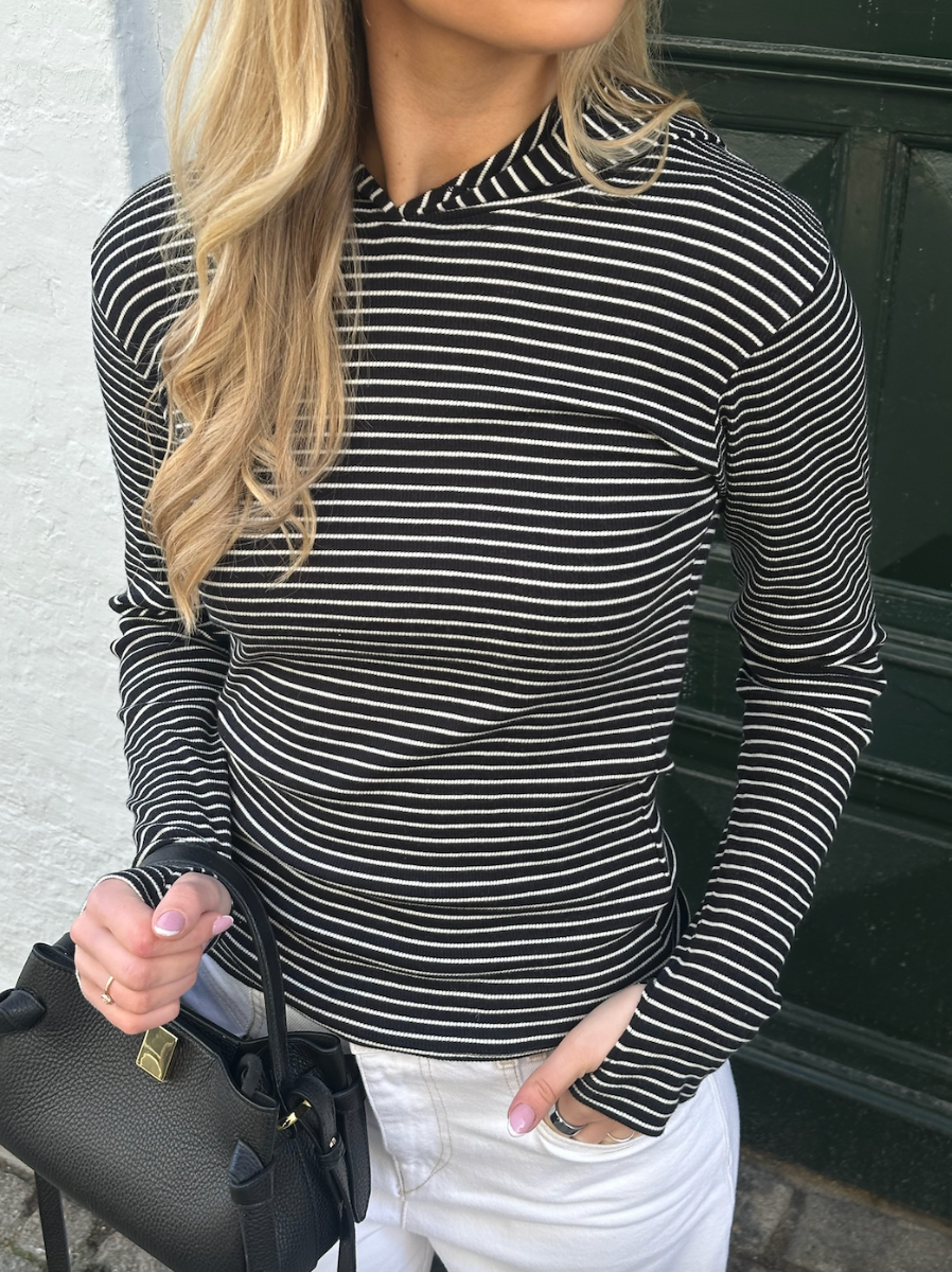 Mads Nørgaard Tutti Hood 2x2 Cotton Stripe, Black/vanilla Ice