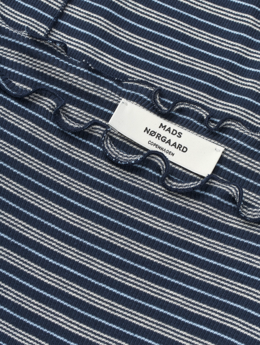 Mads Nørgaard Siri Top 2x2 Cotton Stripe, Sky Captain/vanilla Ice