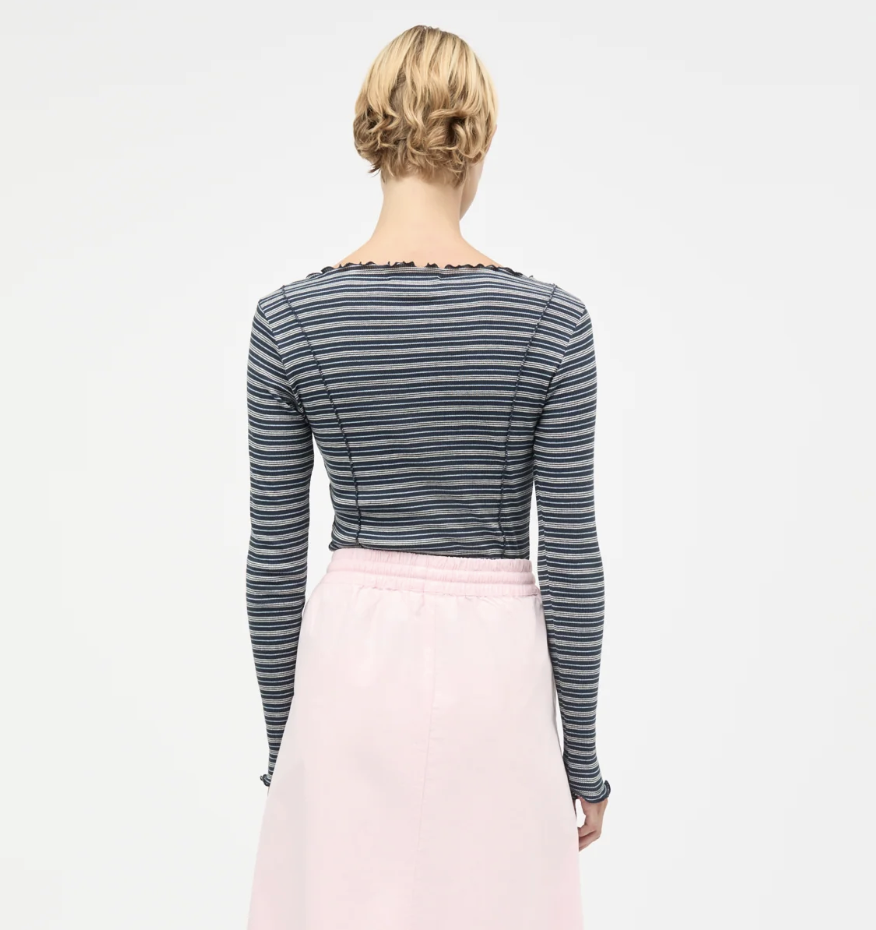 Mads Nørgaard Siri Top 2x2 Cotton Stripe, Sky Captain/vanilla Ice