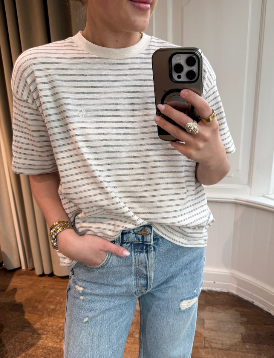 Anine Bing Cade Tee, Black Stripe