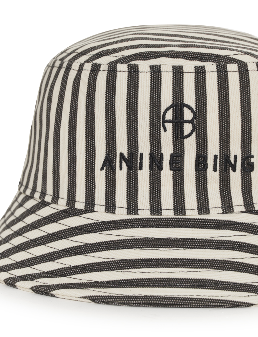 Anine Bing Nicks Bucket Hat, White And Black Stripe