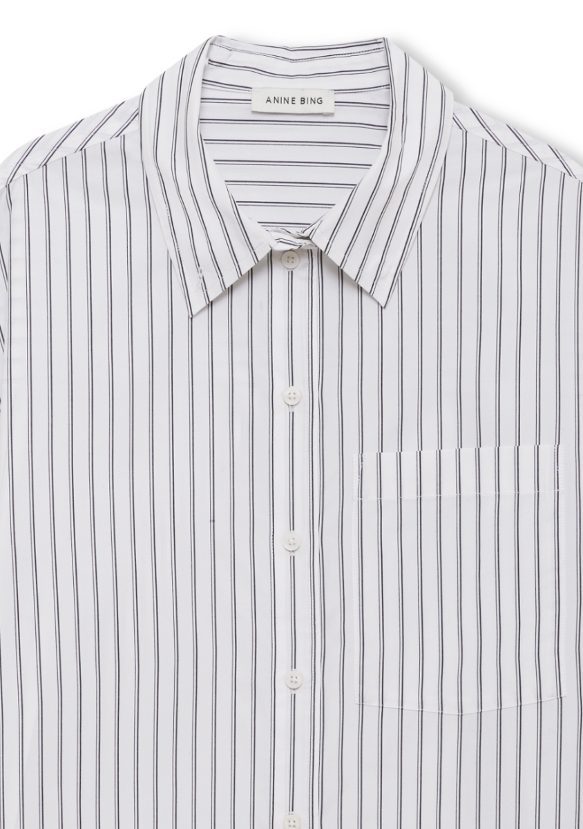 Anine Bing Scott Shirt, White And Black Stripe