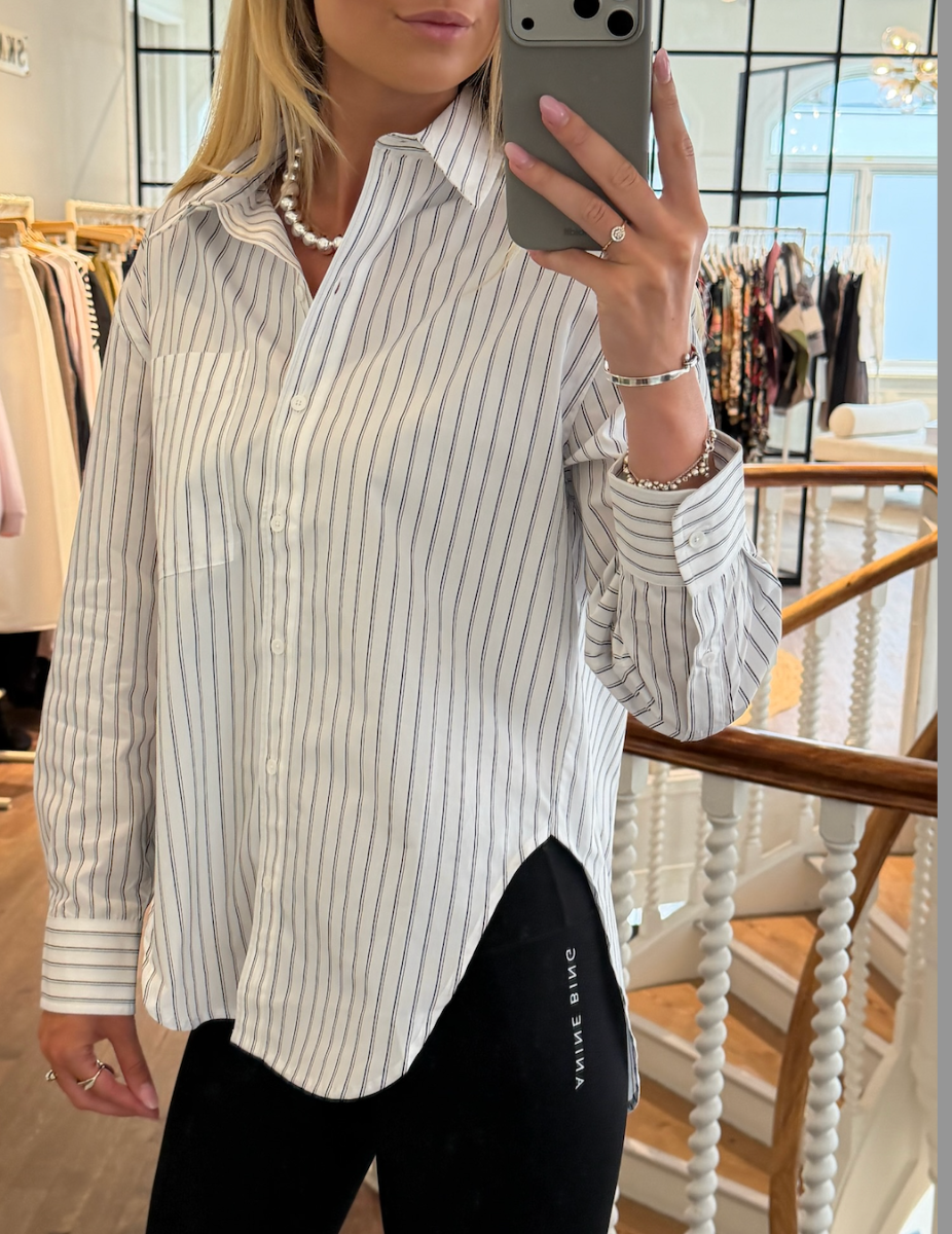 Anine Bing Scott Shirt, White And Black Stripe