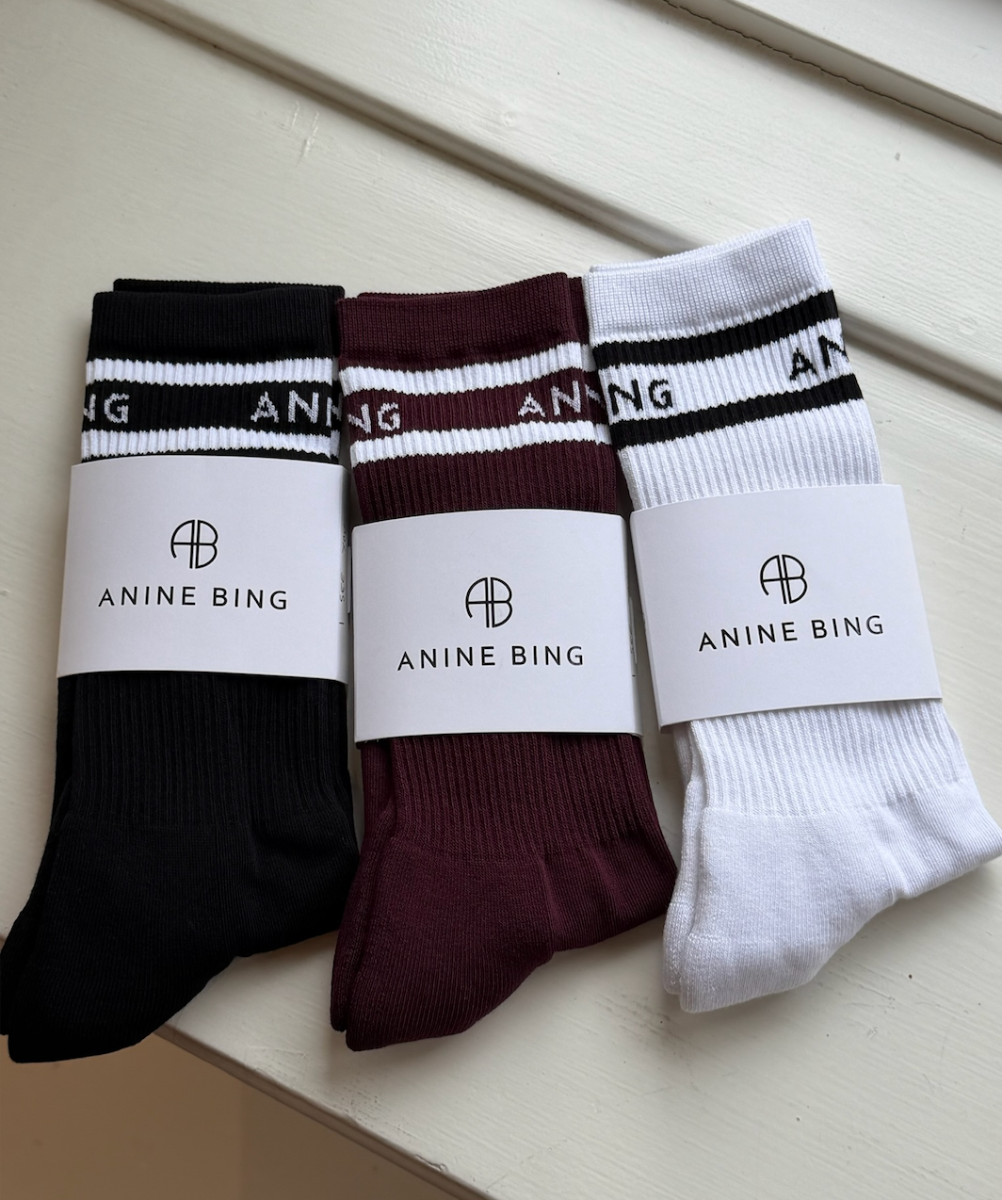 Anine Bing Sully Sporty Socks, White And Black Stripe