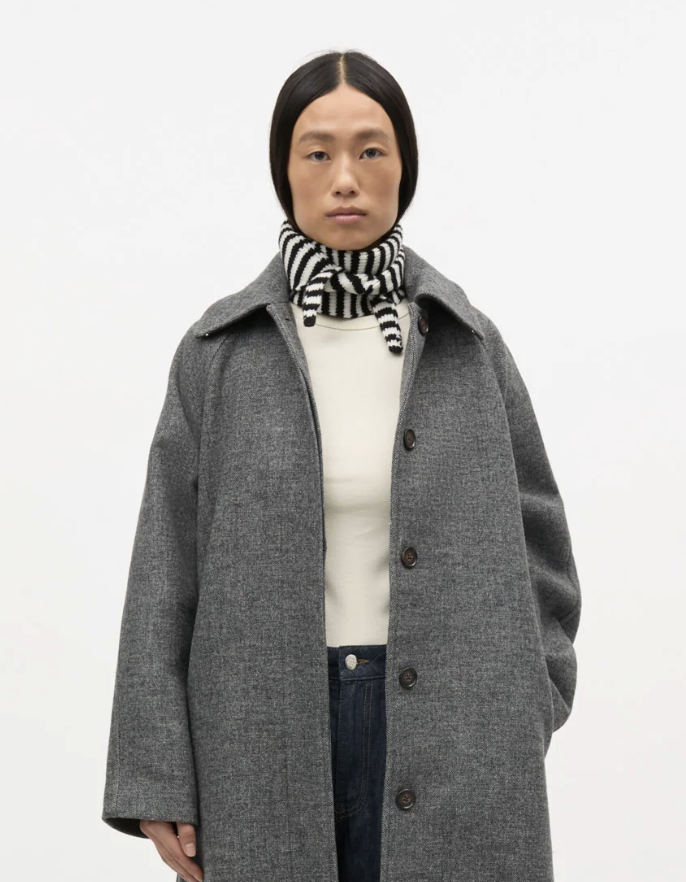 Mads Nørgaard One Wool Momo Stripe Scarf, Black/vanilla Ice