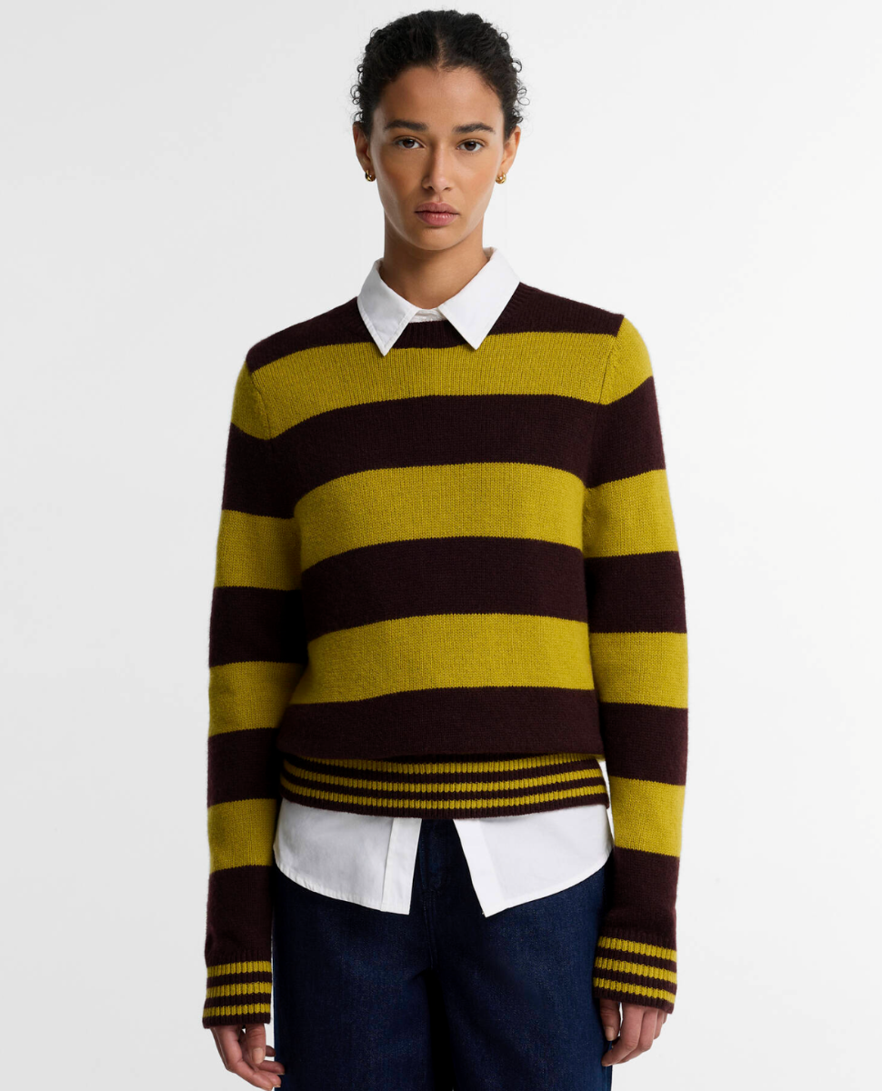 Barbour Woodhouse Crew Neck Jumper Striped, Fig Multi