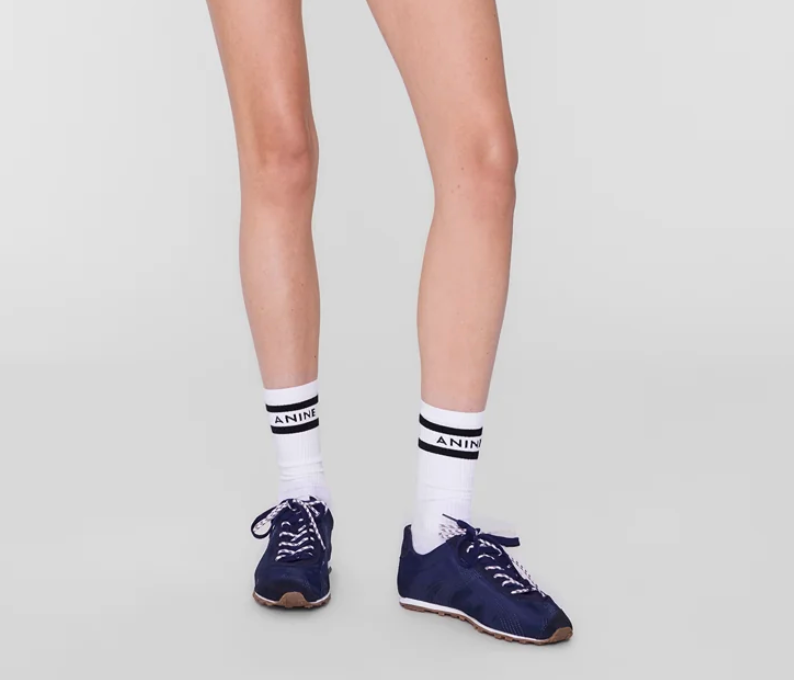 Anine Bing Sully Sporty Socks, White And Black Stripe