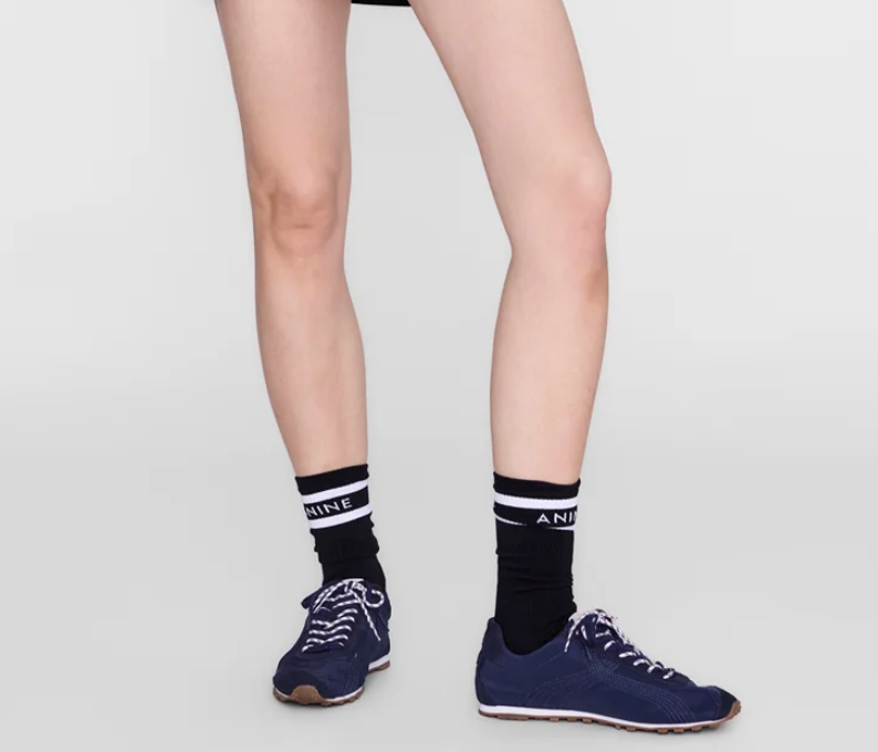 Anine Bing Sully Sporty Socks, Black And White Stripe