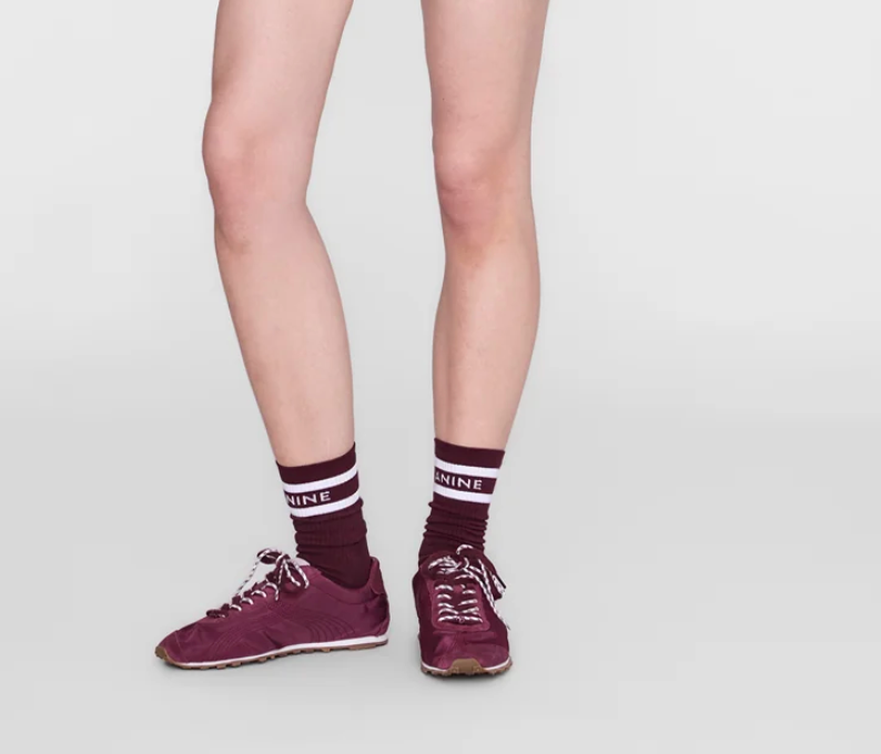 Anine Bing Sully Sporty Socks, Burgundy And White Stripe