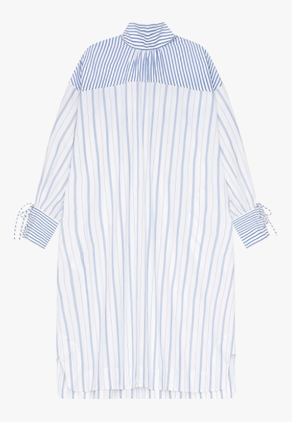 Ganni F5552 Midi Dress Stripe Cotton, 151 Bright White